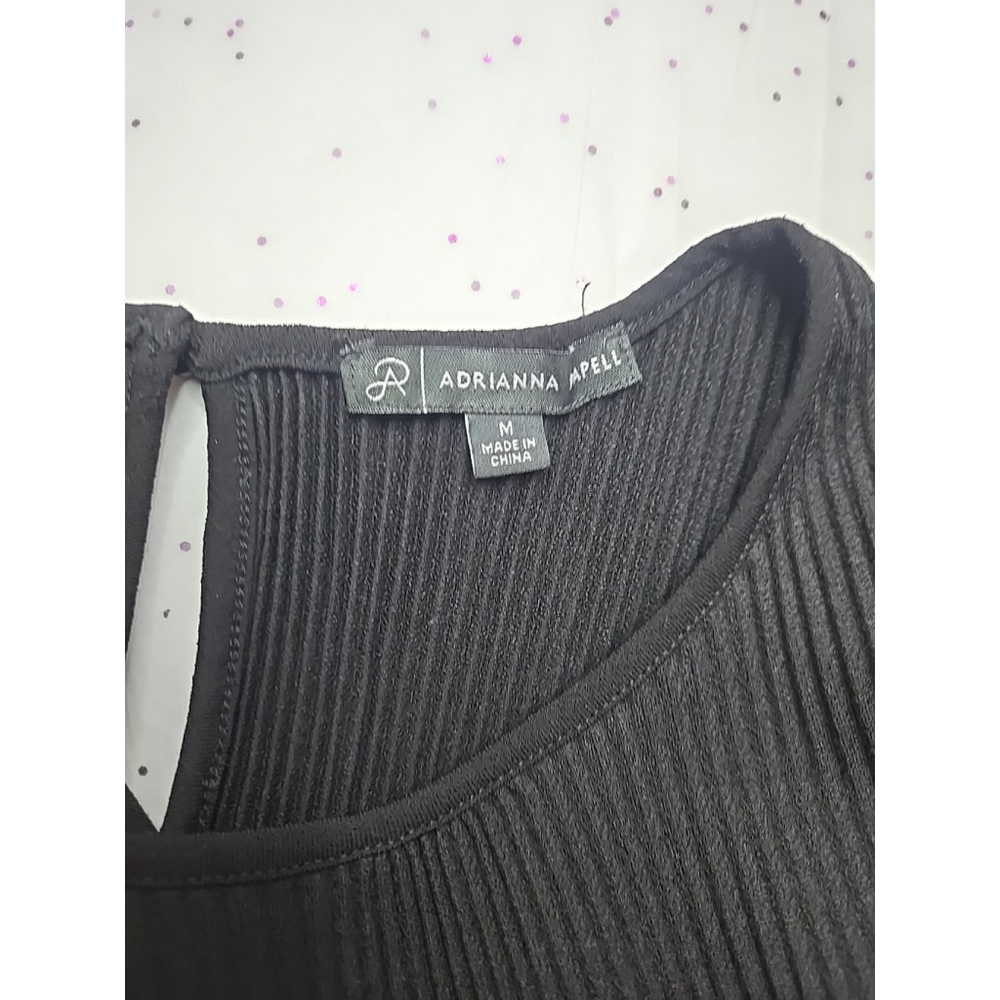 Adrianna Papell Women's Black Pleated Flowy 3/4 Sleeve Top Size Medium - Picture 6 of 8